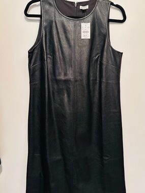J. Crew Black Faux Leather Midi Shift Dress